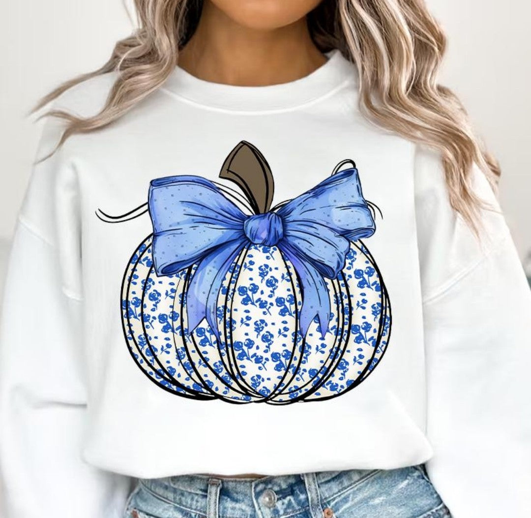 Southern Blue Floral Pumpkin Tee