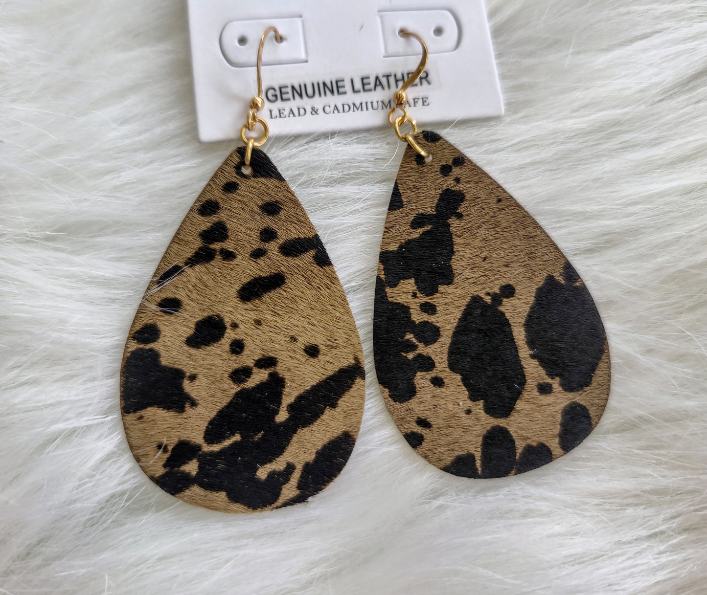 Black and Gray Leather Cowhide Earrings