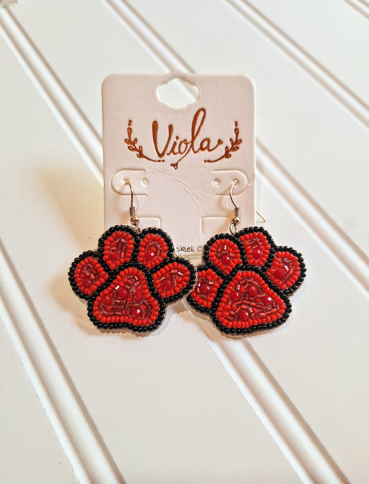 Seed Bead Wildcat Paw Earrings