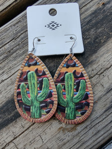 Cactus Leopard Serape Faux Leather Earrings