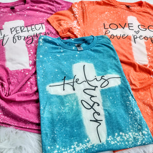 Cross Bleached Tee- He is Risen