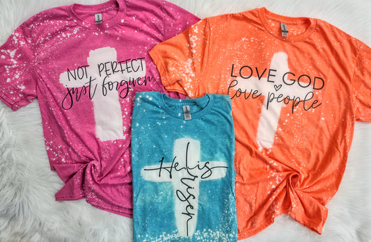 Cross Bleached Tee- Love God Love People