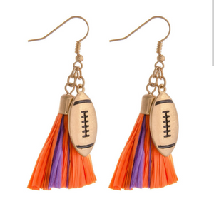 Orange & Purple Tassle Football Earrings
