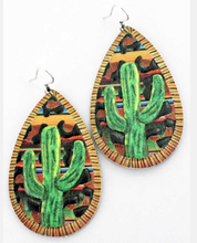 Load image into Gallery viewer, Cactus Leopard Serape Faux Leather Earrings