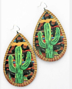 Cactus Leopard Serape Faux Leather Earrings